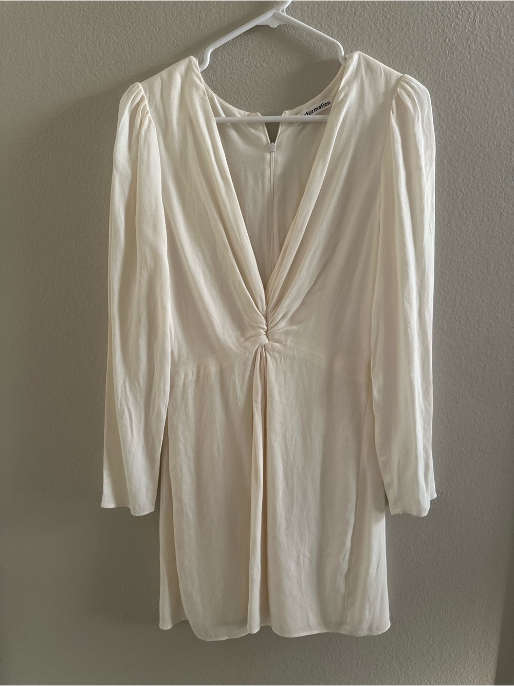 Reformation Gatsby Cream Twist-Front Mini Dress